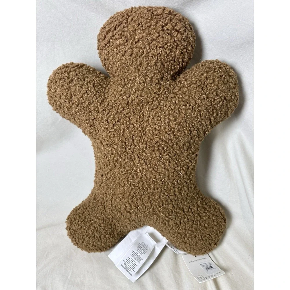 Pottery Barn Gingerbread Man Teddy Faux Fur Pillow 16.5